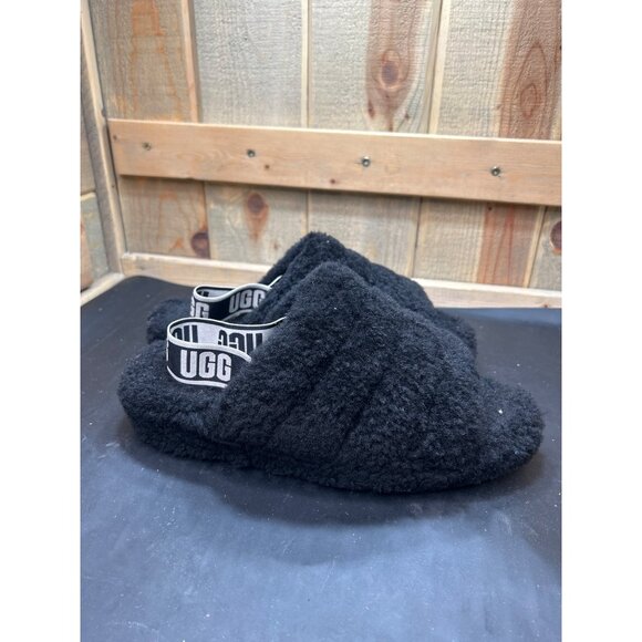 Ugg Fluff Yeah Slide Slippers Black Womens Size 10 Soft Sheepskin & Fleece With - Picture 1 of 7
